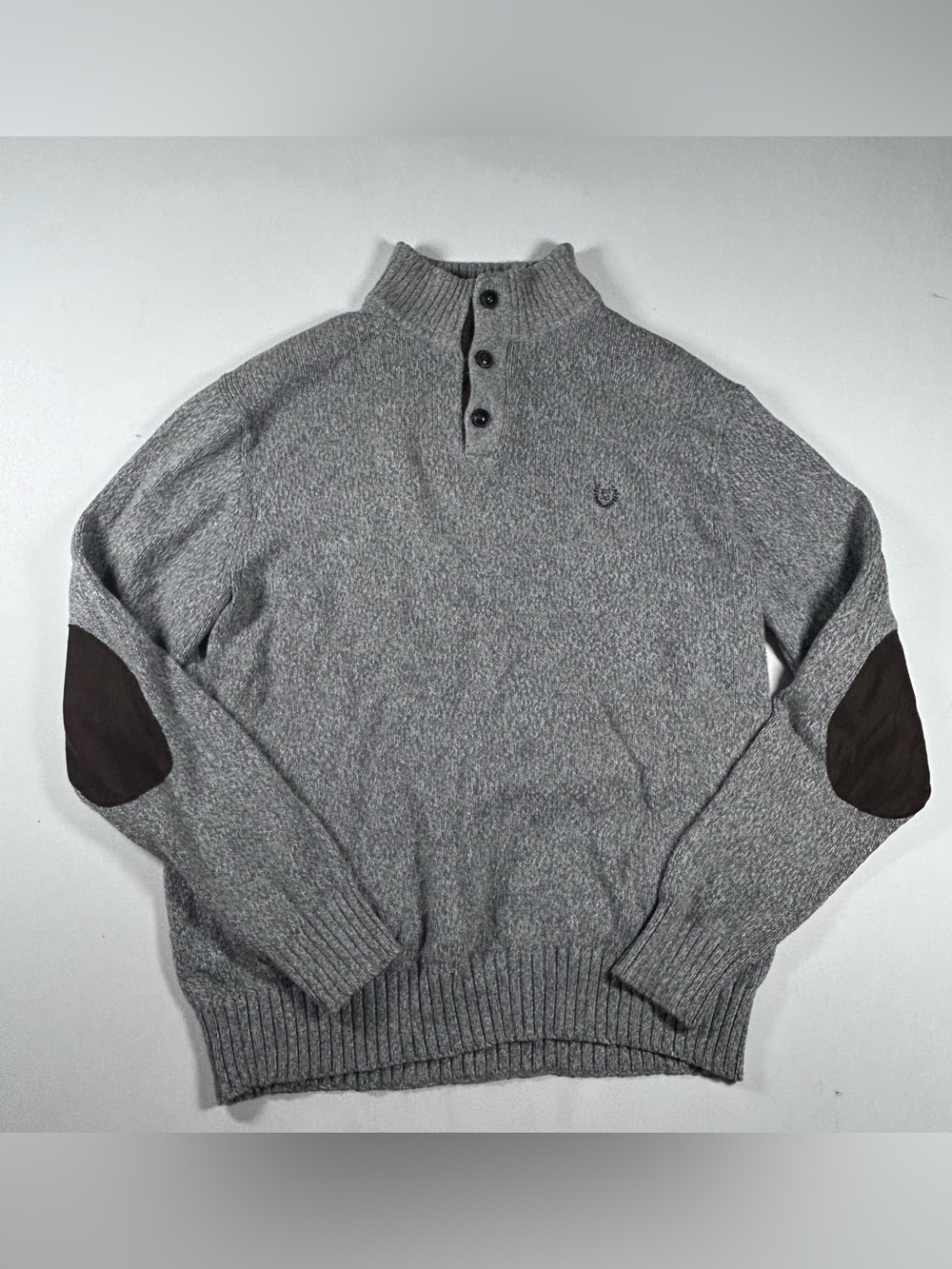Chaps Quarter Button up Pullover Mens Medium NWOT Gray Marl Knit Thick Sweater